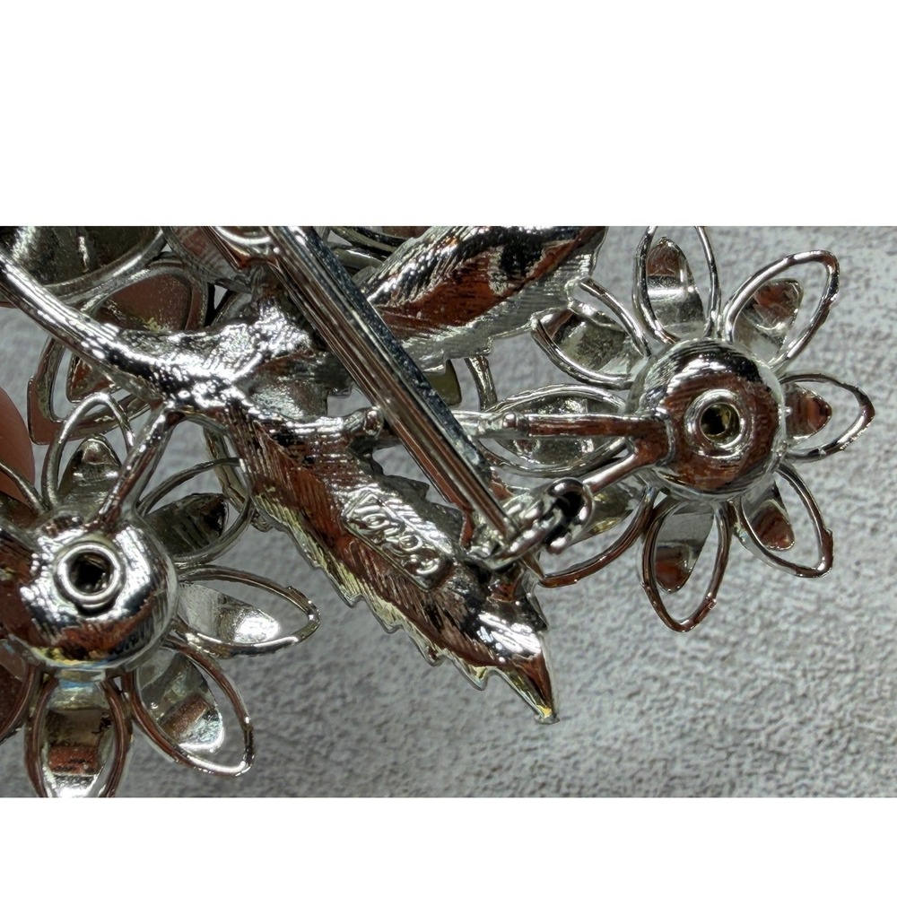 Vintage Coro Silver Tone Floral Spray Brooch Aurora Borealis Rhinestone Cream - Picture 5 of 8